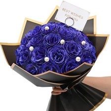 Waipfaru Blue Glitter Roses Bouquet, DIY Fake Flowers 24pcs, picture