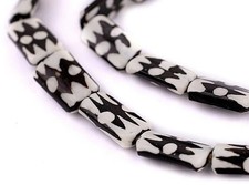 Doodle Design Batik Bone Beads Rectangular 12mm Kenya African Black and White picture