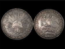 Mexico 8 Reales 1825-Zs AZ Zacatecas Mint.Rare Beutifull  Condition AU Patina picture