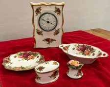 Vintage Royal Albert Old Country Roses Clock Trinket Box Dressing Table Set picture