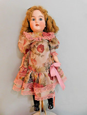 22' ANTIQUE BISQUE HEAD DOLL HANDWERCK GERMANY WOOD COMPO BODY VINTAGE DRESS picture