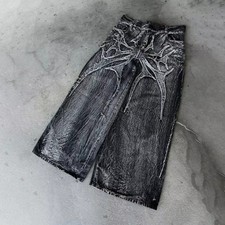 Y2K Baggy Denim Jeans Gothic Spider Web Washed Streetwear Skater Wide Leg Pants picture