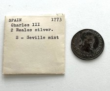 1773 Spain 2 Reales Silver Coin King Charles III at Seville Mint picture