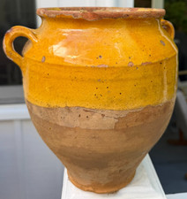 18th C FRENCH ANTIQUE POTTERY CONFIT POT CERAMIC YELLOW GLAZE EARTHENWARE JUG picture