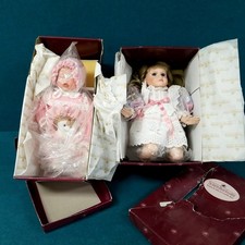 2 Vintage Ashton Drake Porcelain Dolls - Sleepy Baby in Pink & Kneeling Girl picture