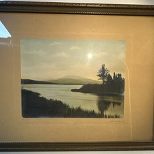 J. C. Bicknell Signed Framed Realism Landscape Painting 'Twilight', Lake, Trees picture