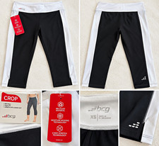 BCG Women's XS Cropped Colorblock Leggings Black/White Mid Rise Logo Stretch picture