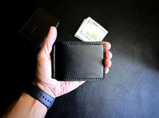 Handmade Leather Money Clip Wallet 3 Card Slots Slim Bifold Mens Black Brown picture