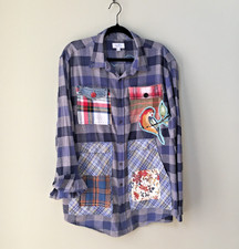 Upcycled Flannel Shirt Womans XL Boho Festival Slow Stitch Patches One Size OS picture