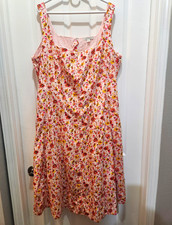 Free Assembly Pink Floral Knee Length Sundress Square Neck Strappy 2X picture