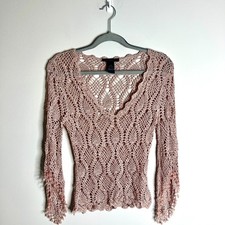 Vtg The Limited Handknit Rose Crochet Beaded Flare Sleeve Fairycore Sweater Y2K picture