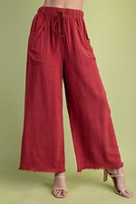 Gigio  by Umgee Red Clay  Linen Blend Frayed Cropped Wide Leg Pants w/ Pockets picture