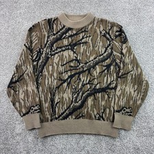 Vintage Mossy Oak Knits Sweater Mens XL Brown Wool Camo Realtree Crewneck picture