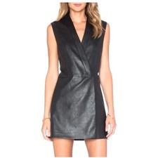 NWT BCBG MaxAzria Caryn Black Vegan Leather Wrap Mini Dress Size M picture