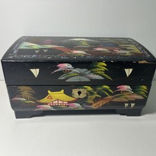 VTG Hand Painted Japanese Music/ Jewelry Box Black Lacquer  picture