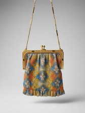 Vintage Whiting & Davis Art Deco Enamel Mesh Purse 1920s Floral Flapper picture