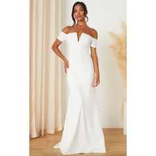 NEW Lulus Loveliest Aura White Off-the-Shoulder Mermaid Maxi Dress Wedding XS picture