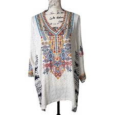 John Mark Womens 2X Embroidered Tunic Top Boho Tribal 3/4-Sleeves  picture