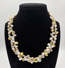 Vintage Freshwater Gold Pink White Keshi Pearl Double Strand Necklace 17.5” picture