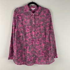 J. Jill Floral Paisley Button Up Shirt Size XL Pink Cotton Collared Long Sleeve picture