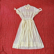 Vintage antique 1940s Sheer Yellow Dress Scalloped Rhinestone day dress picture