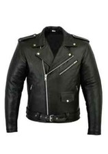 Men's Motorcycle Leather jacket Genuine Buffalo Skin Brando Style Black Biker picture