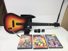 Playstation 2 Wireless Guitar Hero PS2 Guitar Bundle 3 Games Strap Dongle Works picture
