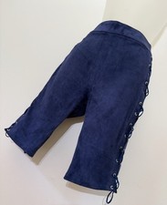 $1168 Medium Ben Taverniti Luxury Genuine Suede Stretch Women Biker Shorts Blue picture