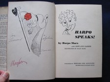 HARPO SPEAKS SIGNED & INSCRIBED by HARPO MARX wi ORIGINAL DRAWING by SUSAN MARX picture