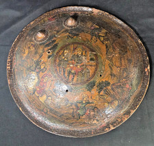 19th Century Indian Mughal Indo-Persian Shield, leather painted with hunting picture