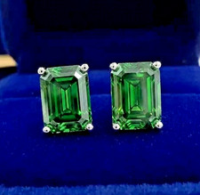 RARE 5 Ct Certified Leaf Green Diamond Solitire Studs-Great Luster FREE Tariffs picture