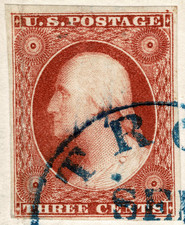 U.S. Scott #10A 8R0 C Relief Guide Dot 1851 Troy NY Blue CDS Cover Letter picture