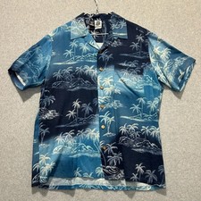 Vintage Kennington LTD 2000s Hawaiian Shirt Palm Tree Volcano Design Size M picture