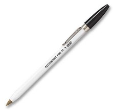 Bic Corp Ballpoint Pen Accountant Fine Pt Black Ink Silver Clip White Body 1 pen picture