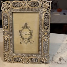 Olivia Riegel Pearl Crystal Jeweled Silver Tone Picture Frame 6 x 8” For 4 x 6” picture
