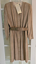 William Pearson Vintage 1993 Taupe Belted Button Front Dress Sz 10 TGC picture