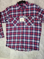 Smith's Workwear Red Blue Plaid Flannel Shirt with Tags Men's Size Large  picture