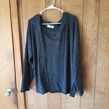 Zenana Womens 2X Black Ribbed V Neck Drop Shoulder Pullover Top Plus Size NEW picture
