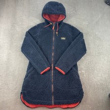 L.L. Bean Womens Small Navy Blue Sherpa Fleece Hooded Longline Parka Jacket picture