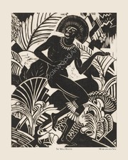 THE WILD HUNTER by Henri van der Stok, African Man, Abstract Art Reprint picture