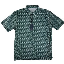 Maelreg Performance Golf Polo Shirt Mens XL Green Geometric Print 4 Way Stretch picture