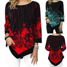 Women Floral Print Loose Irregular Blouse Long Sleeve T-Shirt Tops Ladies picture