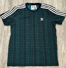 adidas Originals Trefoil 3-Stripes Green Plaid Crew Neck Tee Men's M ED7034 picture