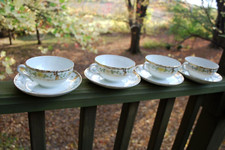 Antique Pre-1900 GOLD MORIAGE Set 4 TEACUPS w 4 SAUCERS Hand Painted Porcelain picture
