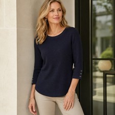 Talbots Womens Sweater Knit Lounge Top Cotton Rayon Navy Blue Regular Fit Size L picture