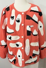 Vtg Michael Simon NY Womens Sz XL Pink Shoe Cardigan Novelty Appliqué Sweater picture