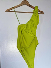 Zara Green Solid One-Shoulder One Piece Bodysuit Top, Women’s Size S picture