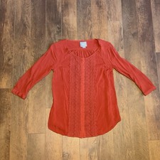 Anthropologie Maeve Crescent Street Rayon Top Red Size 2 Embroidery picture