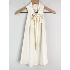 Milly Womens Silk Tie Neck Blouse 2 Ivory Quiet Luxury Old Money Sleeveless picture