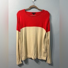 Devereux Collin Two Tone Cream Red Mens Long Sleeve Golf Sweater Pima Cotton L picture